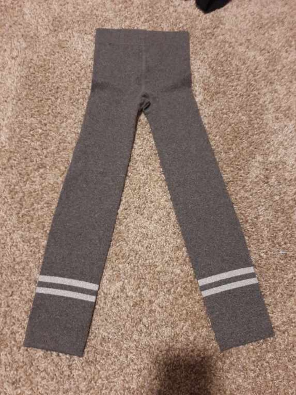 Girls' High-Waist Gray Knit Leggings with Stripes